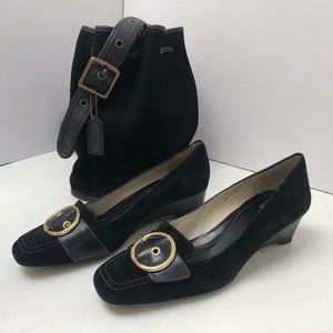 LIKE NEW Coach Margaret Black Wedge Heels Suede Leather sz 10 IN BOX Y2K